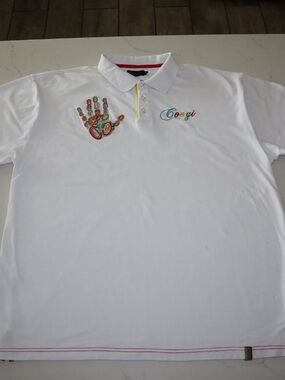 COOGI VINTAGE White Polo with Multicolor Embroidered Hand and Logo